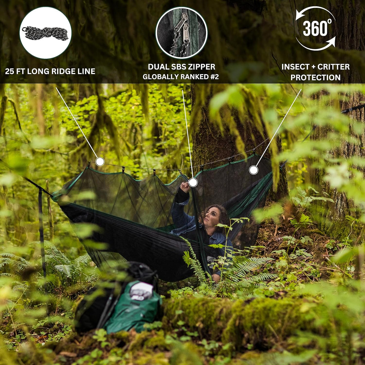 Hamaca de Camping con Red Antiinsectos y Lona Impermeable