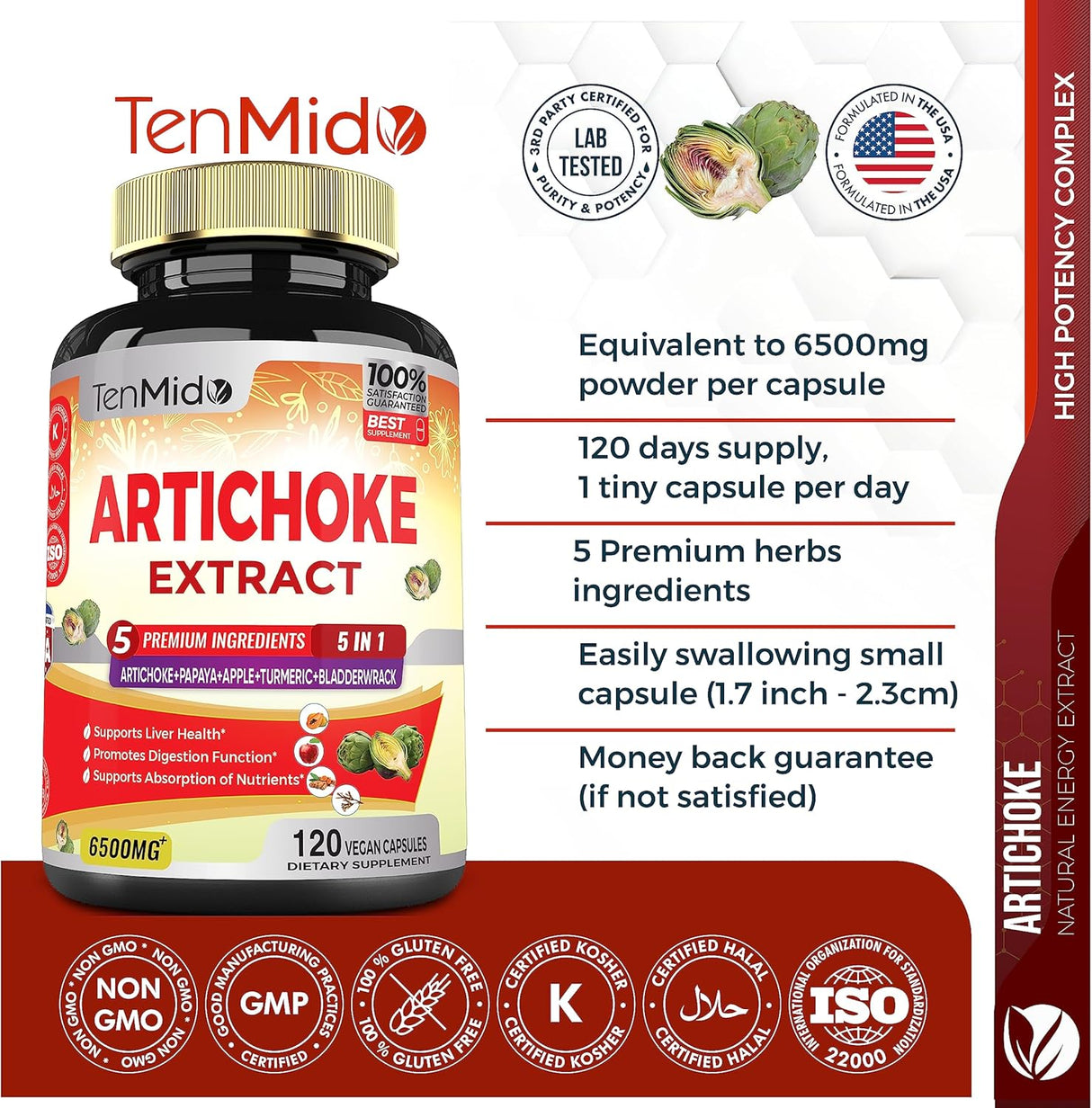 Suplemento Cápsulas de extracto de alcachofa de 6500 mg 120u