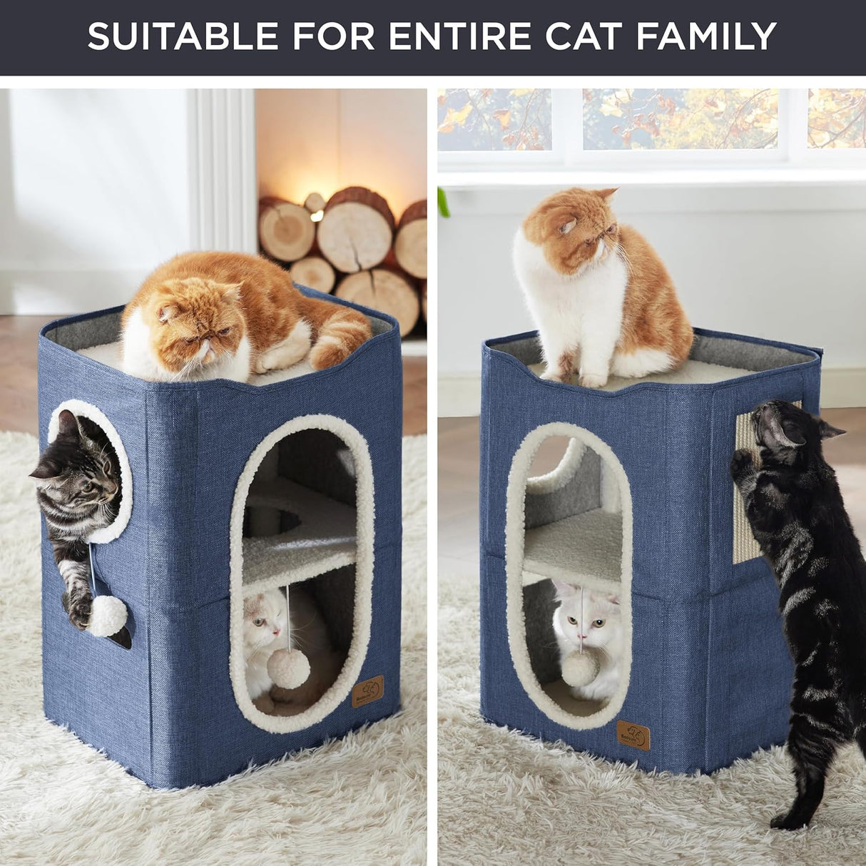 Casa para gatos Bedsure 2 niveles con rascador y escondite