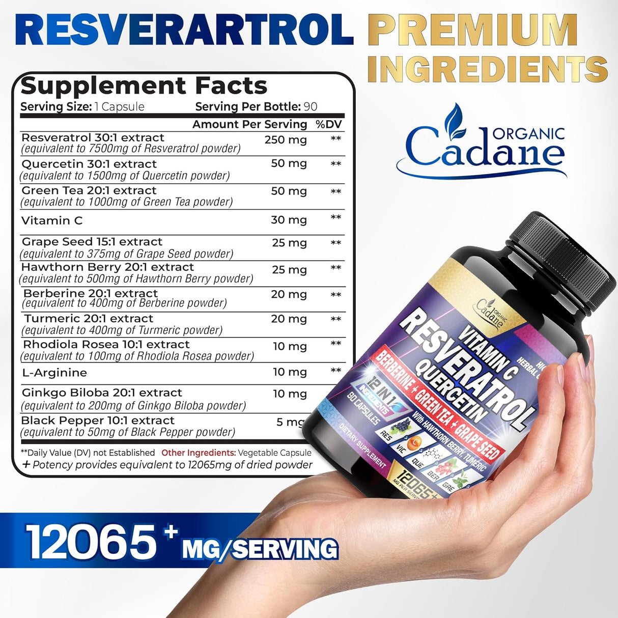 Suplemento de resveratrol de 12065 mg 90 cápsulas de 3 meses