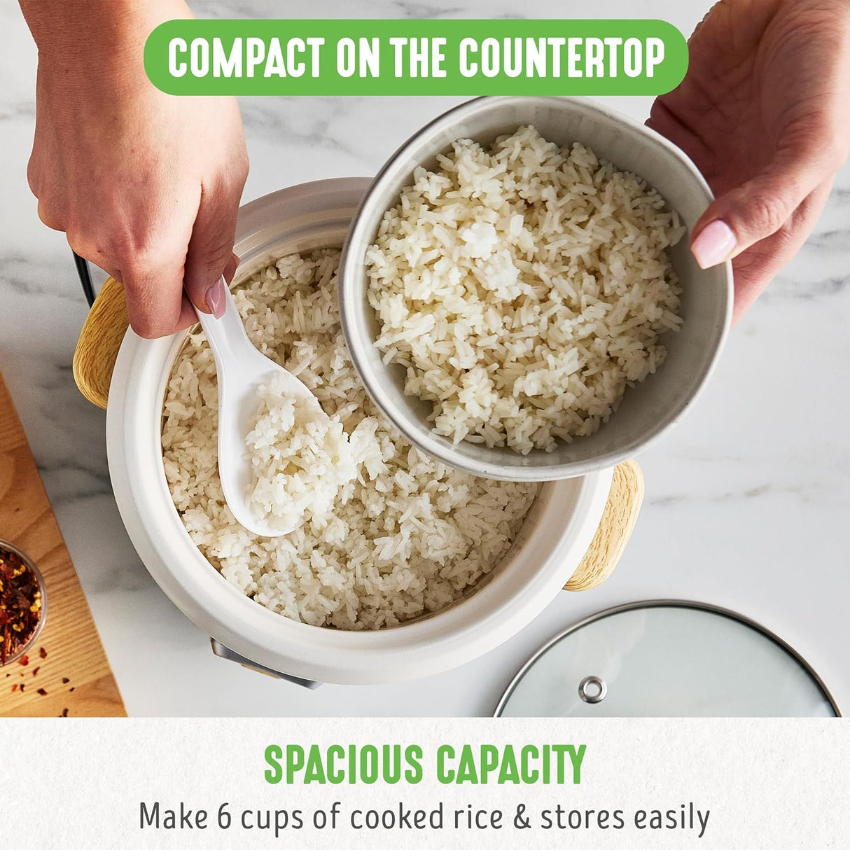 Arrocera GreenLife 6 Tazas, Cerámica Antiadherente, Auto Presets