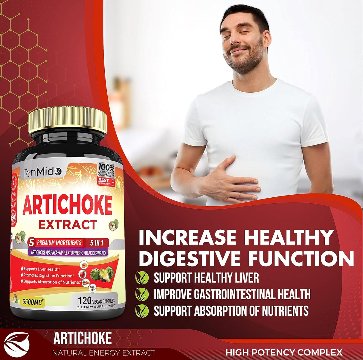 Suplemento Cápsulas de extracto de alcachofa de 6500 mg 120u