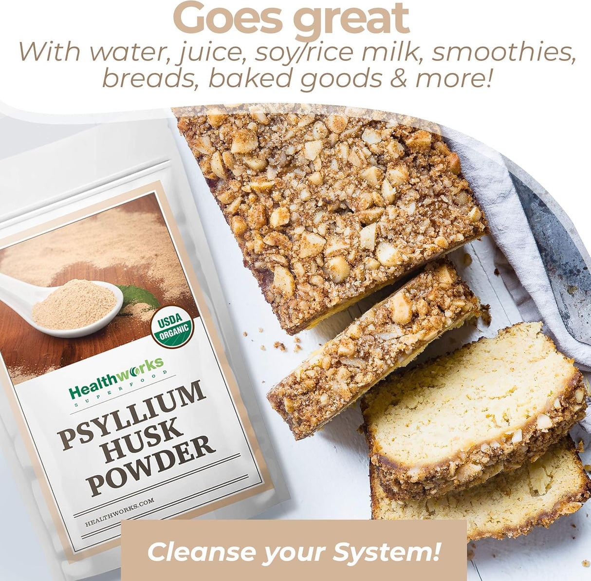 Polvo de cáscara de psyllium orgánico de la India | Keto, vegano