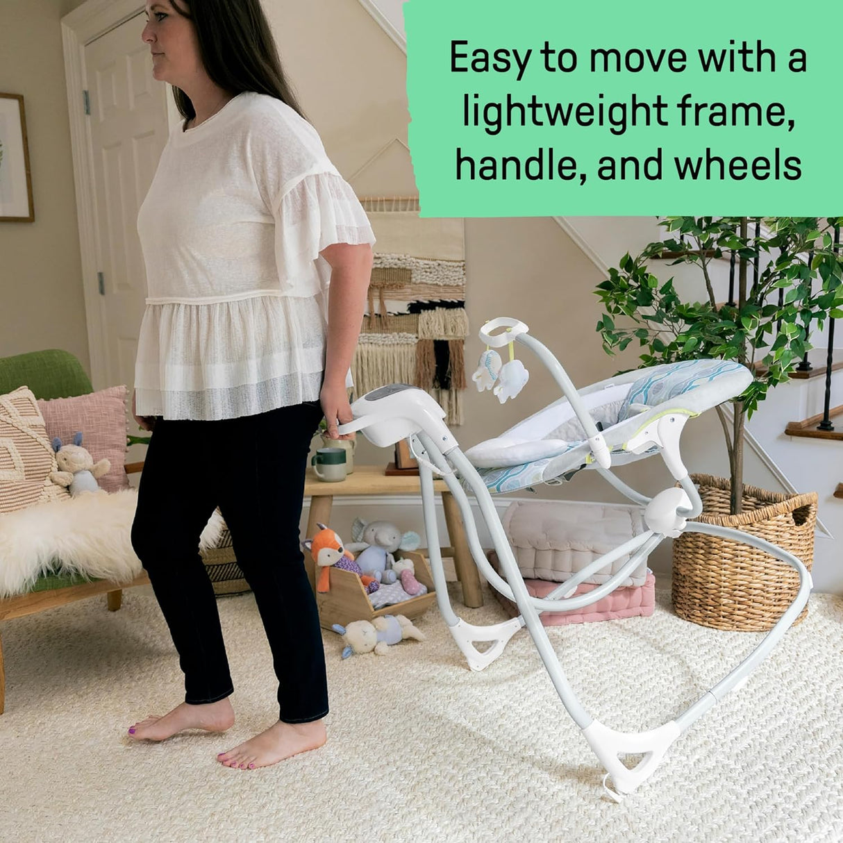 Ingenuity SimpleComfort - Columpio de bebé ligero y compacto de 6 velocidades, vibraciones y sonidos de la naturaleza, 0-9 meses, 6-20 libras (Everston)