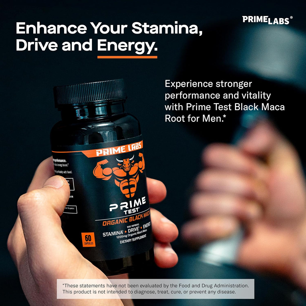 Prime Labs Cápsulas de Maca Negra Orgánica 1200mg, Energía y Vitalidad, 60u