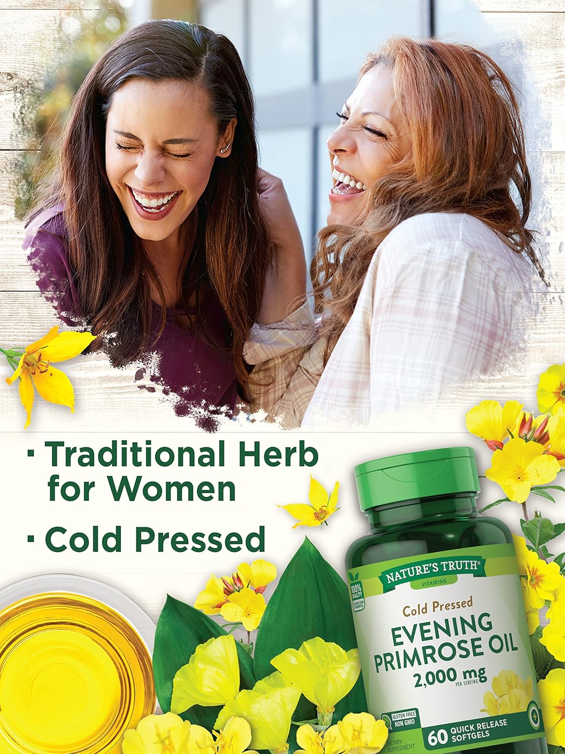 Suplemento de aceite de onagra 60 cápsulas prensado en frío