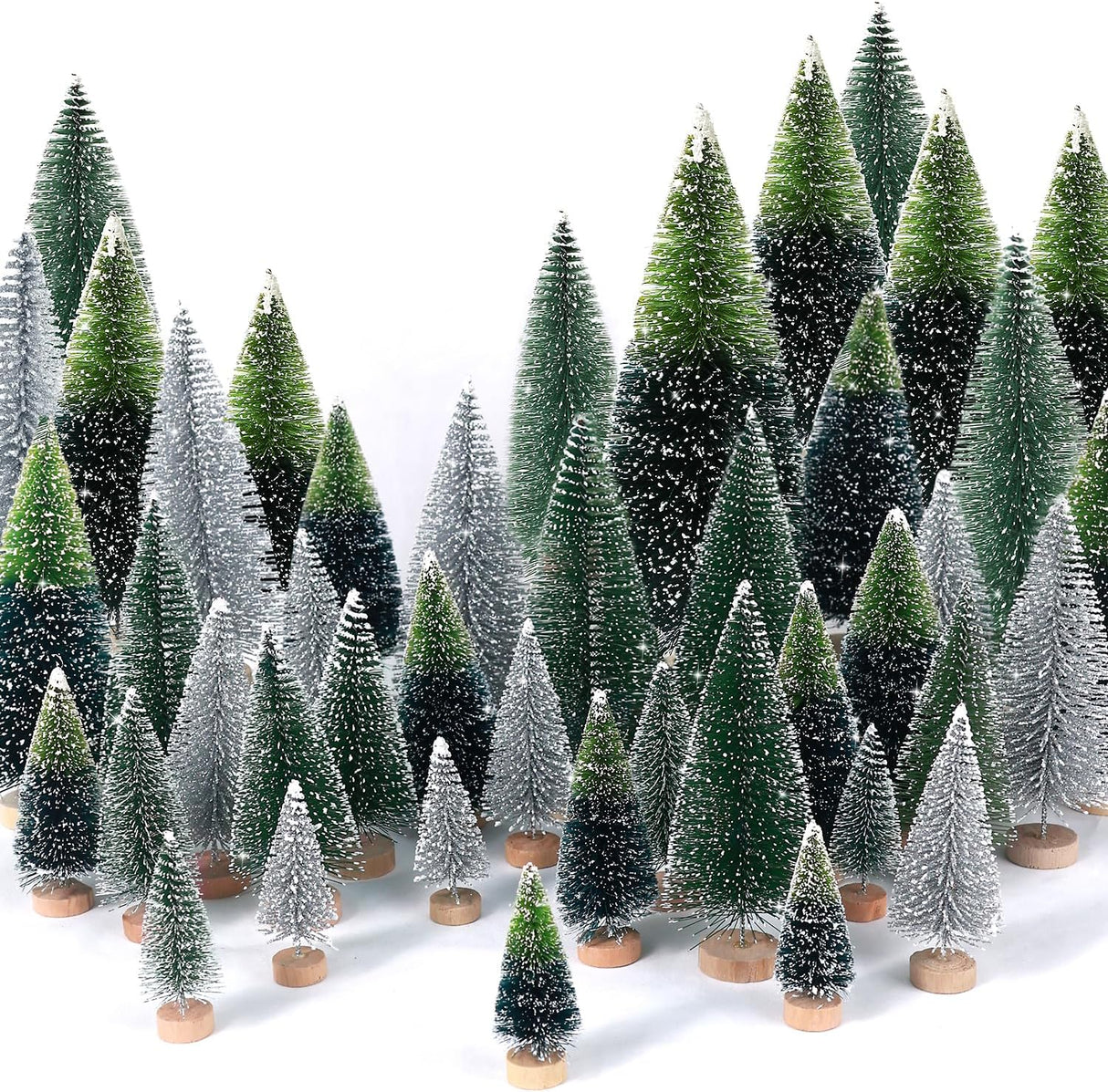 Mini Árboles Navideños Artificiales con Base de Madera para Decoración