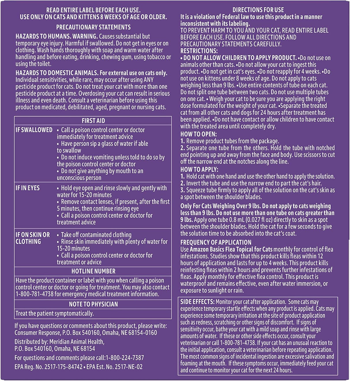 Tratamiento Antipulgas tópico para gatos grandes 4 unidades