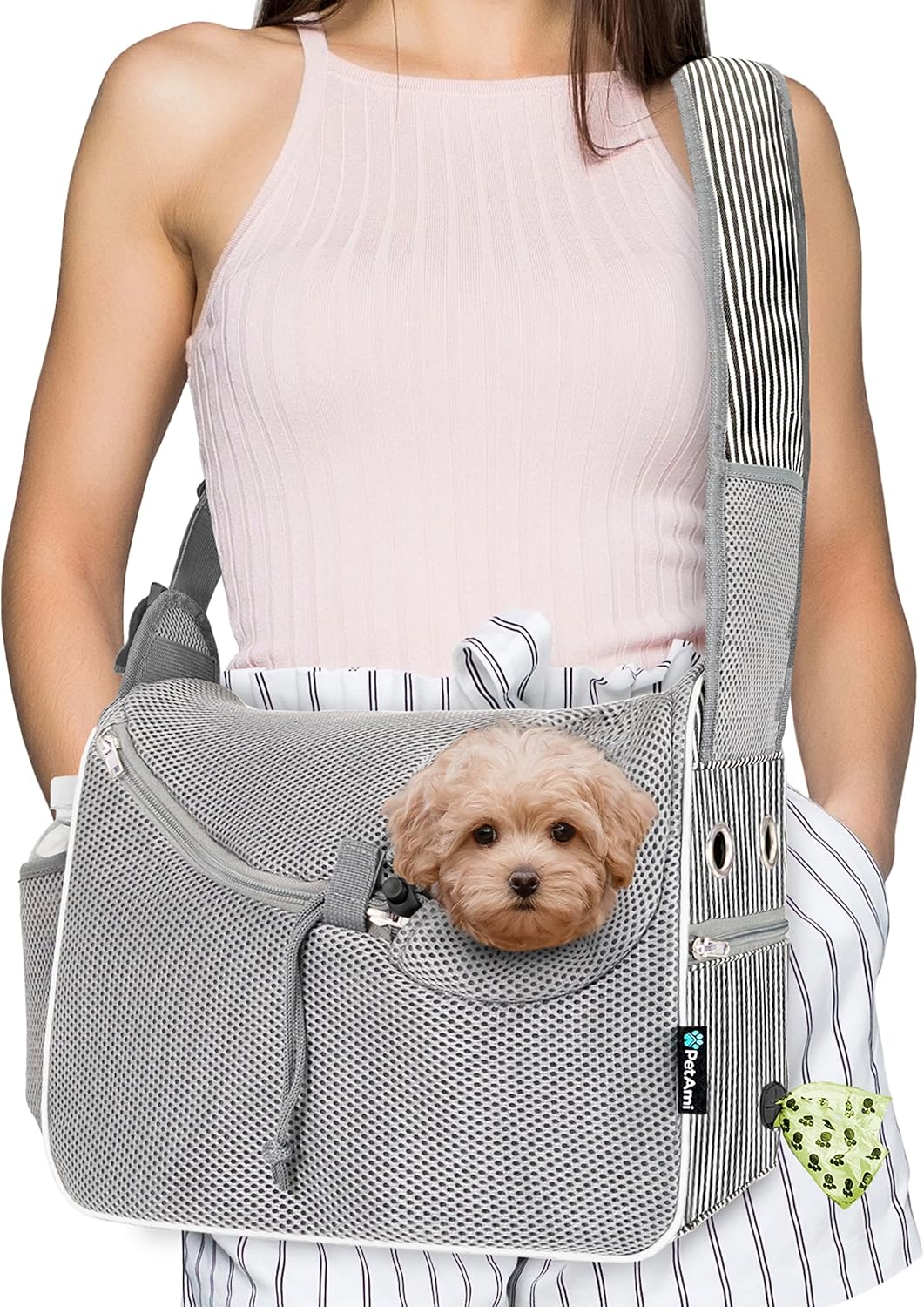 Sling Carrier para Perros Pequeños PetAmi, Ajustable y Transpirable
