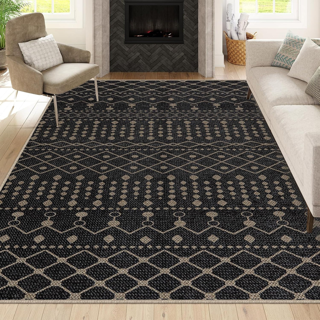 Alfombra de yute tribal de 5 x 7 pulgadas, Negro Lahome