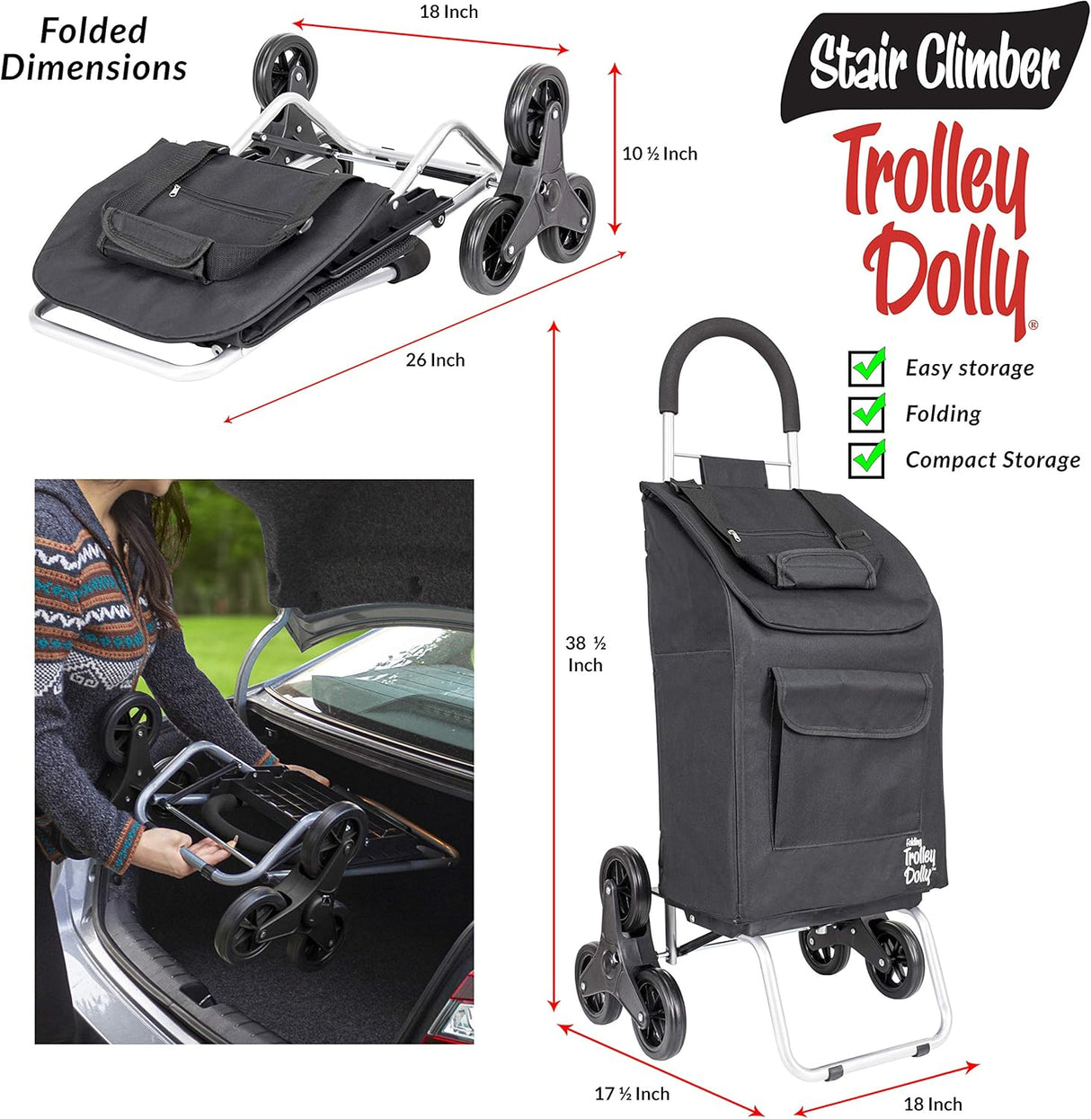 Carretilla Escalera Dolly Trolley, Plegable, 3 Ruedas, Modelo 2023