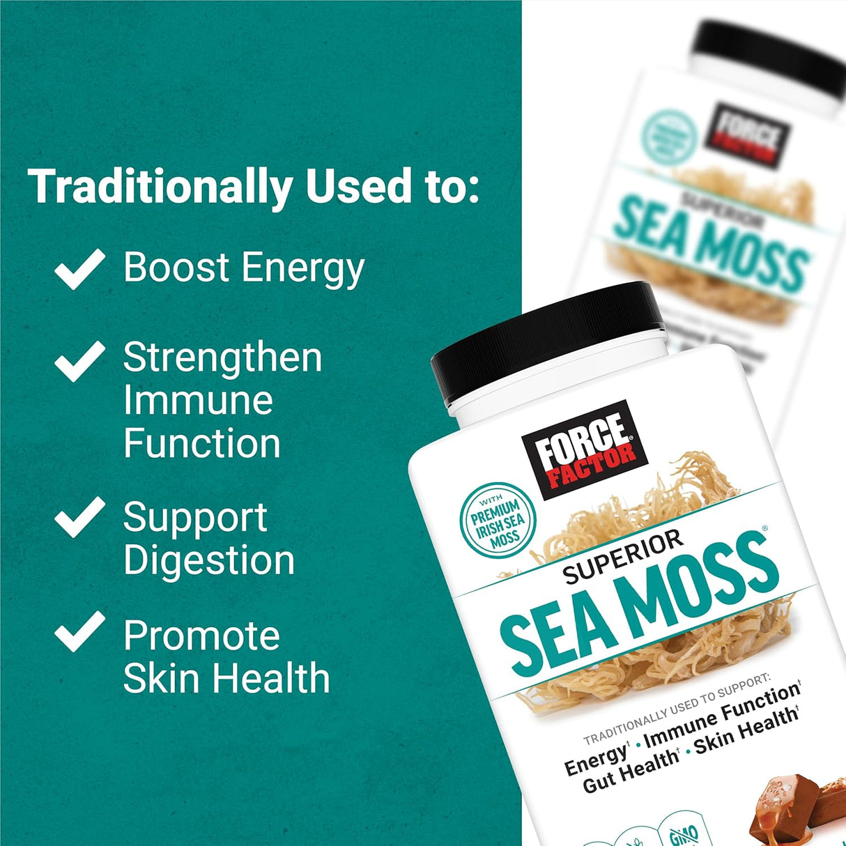 Force Factor Sea Moss, Suplemento Irish, Energía, Inmuno, 60 Soft Chews