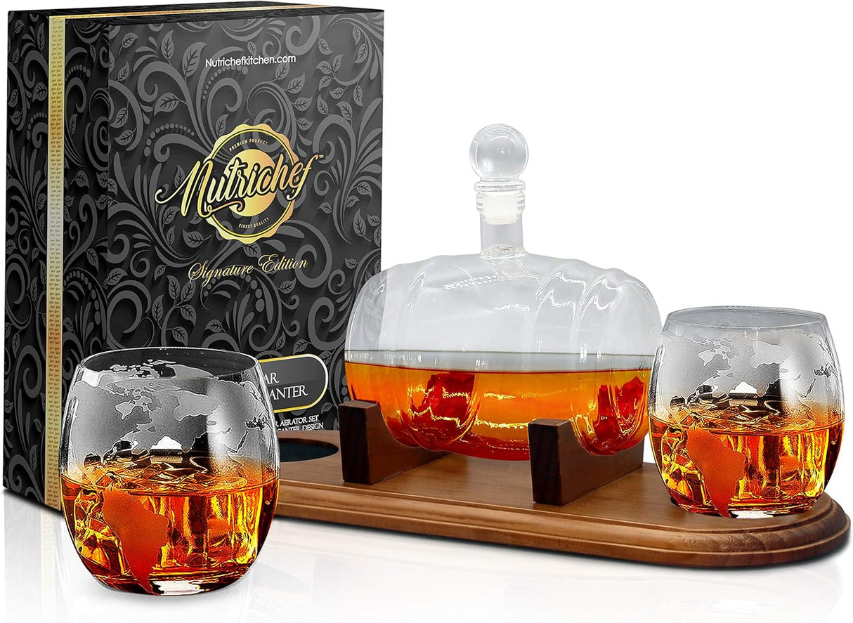Decantador de whisky de vidrio NutriChef 750ml set con vasos NCGDS19