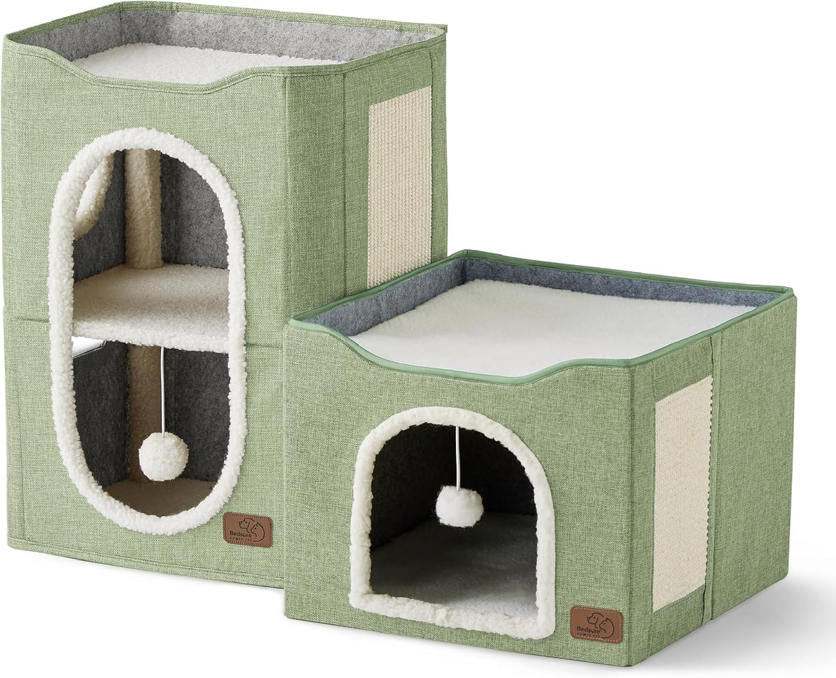Casa para Gatos 2 Niveles Bedsure con Rascador y Escondite