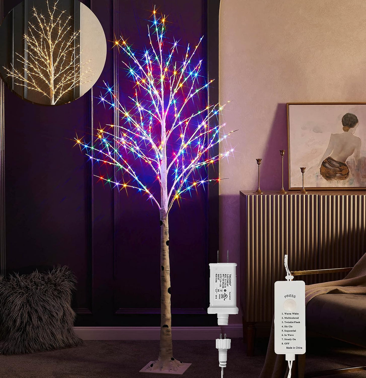 Árbol LED Birchlitland 6FT 330L con luces múltiples, modelo 2023
