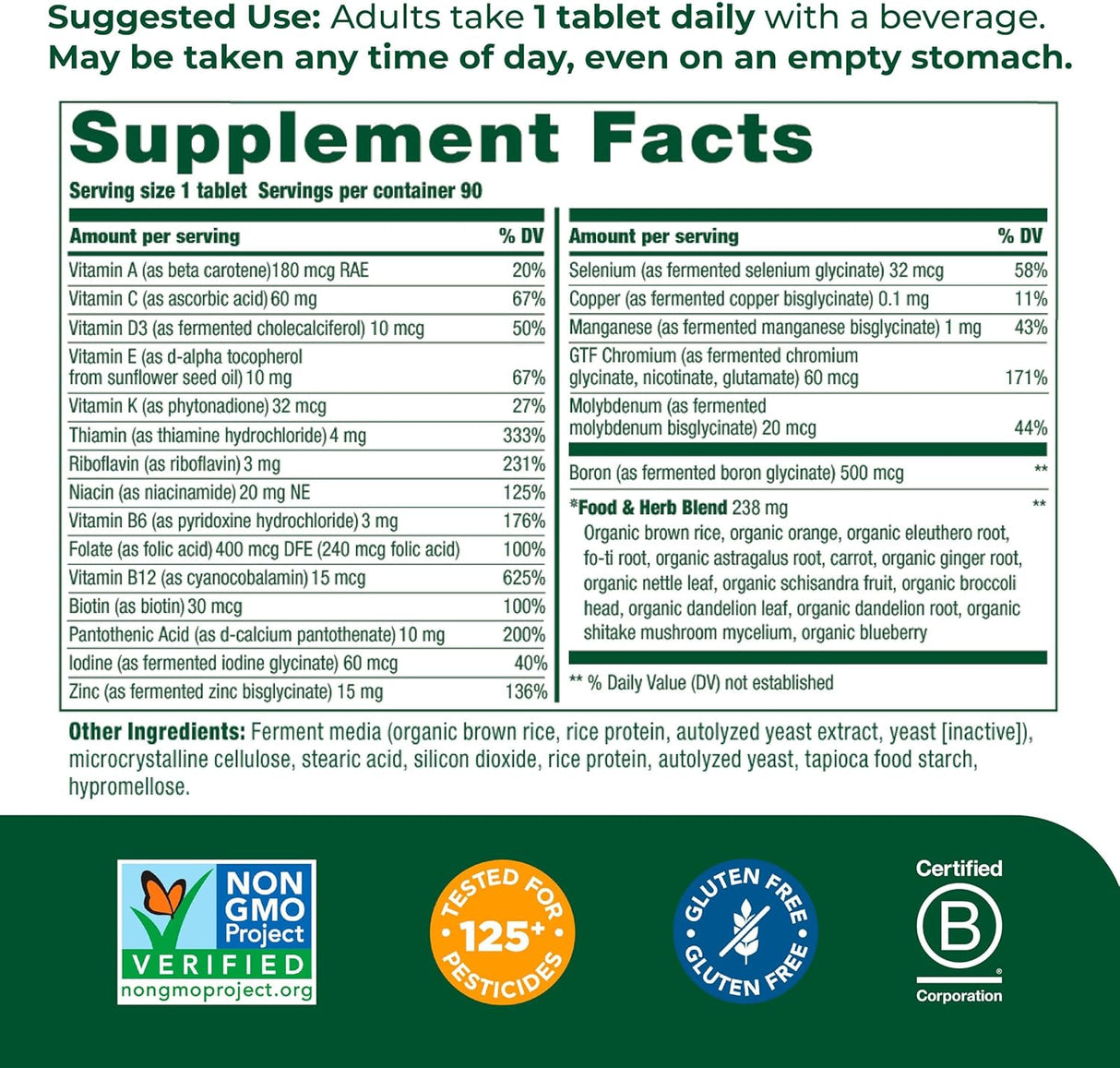 Suplemento MegaFood Men's One Daily vitaminas B, D y zinc