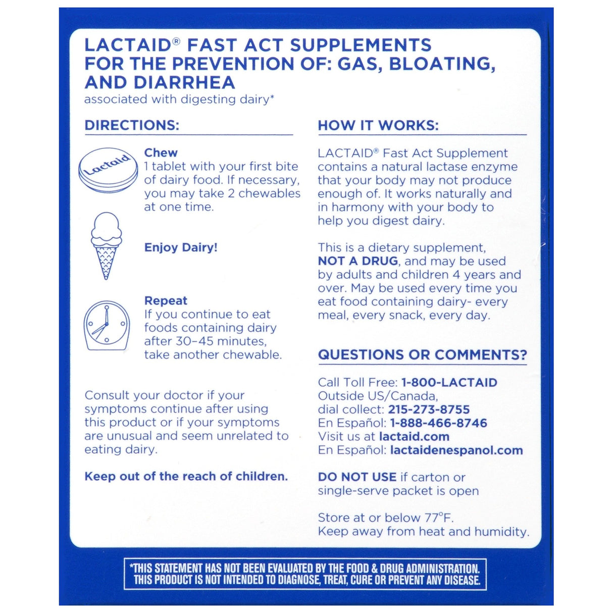 Lactaid Fast Act Alivio de intolerancia a la lactosa