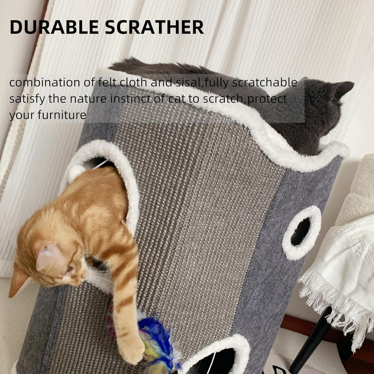 Casa de gato de 3 niveles, moderno, con rascador y cueva