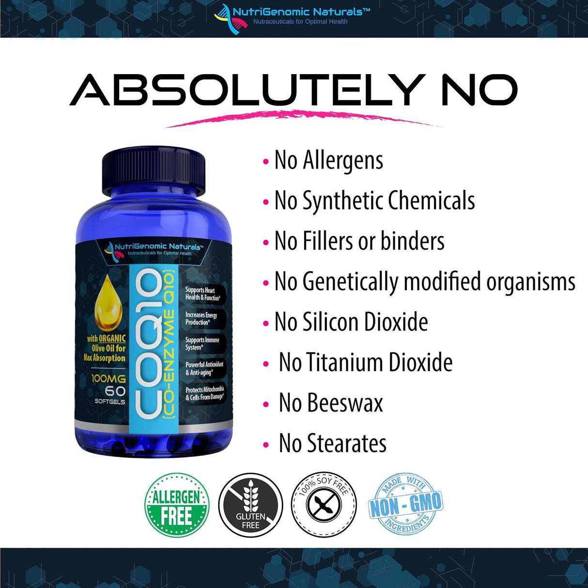 CoQ10 Orgánico con Aceite de Oliva 100mg 60 cápsulas