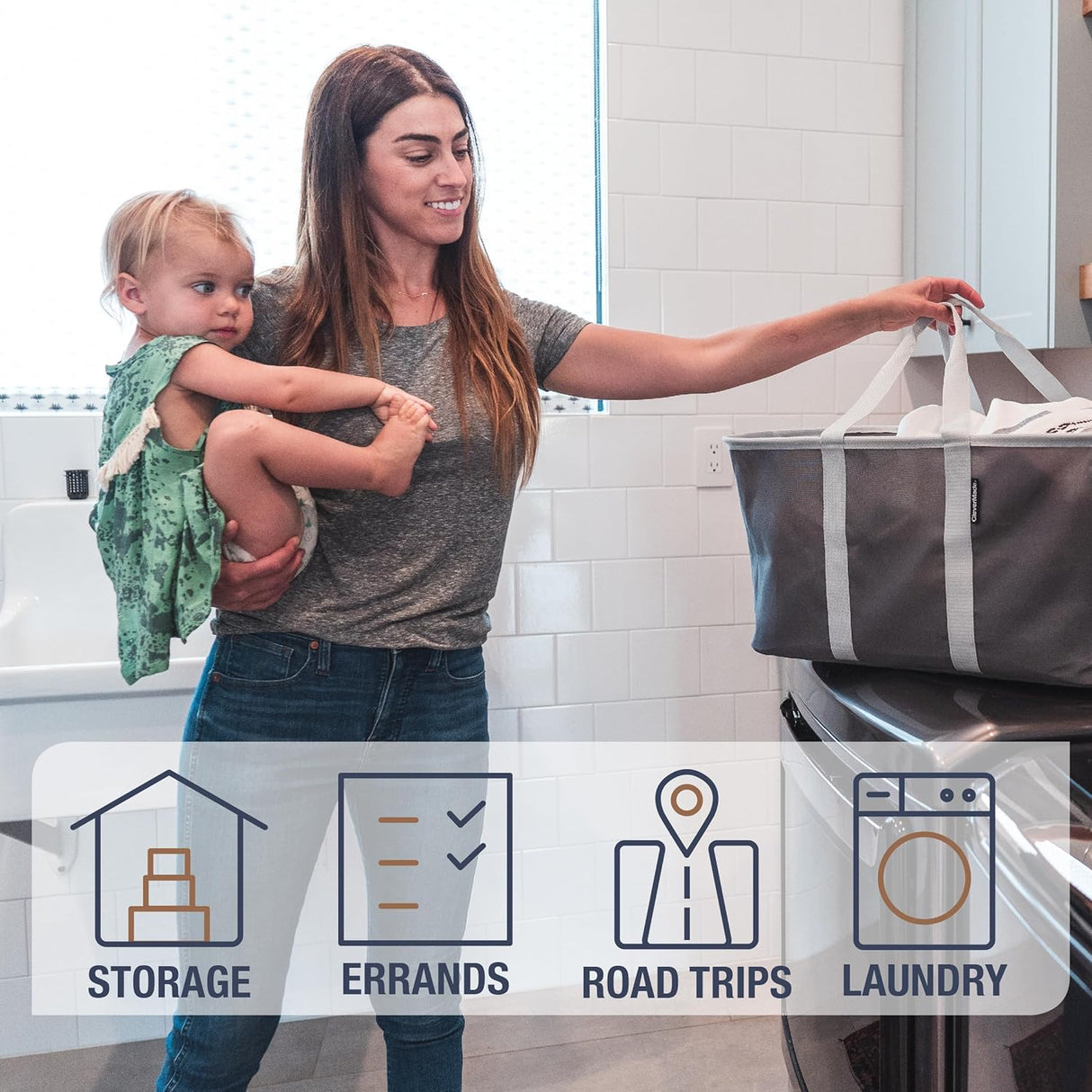 Cesta de Ropa Plegable CleverMade 50L con Asas Largas 2PK