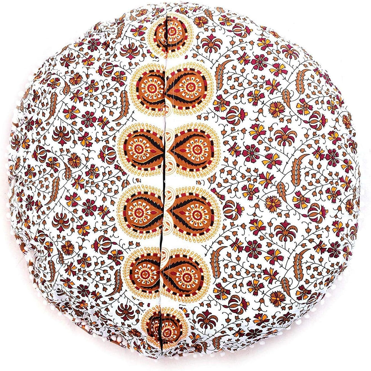 Funda bohemia para cojín, de 32 pulgadas, con diseño de mandala, para meditación, decorativa, otomana, grande, para exteriores, decoración del hogar, decoración de arte en el hogar, redonda, con pompones de algodón, cómoda