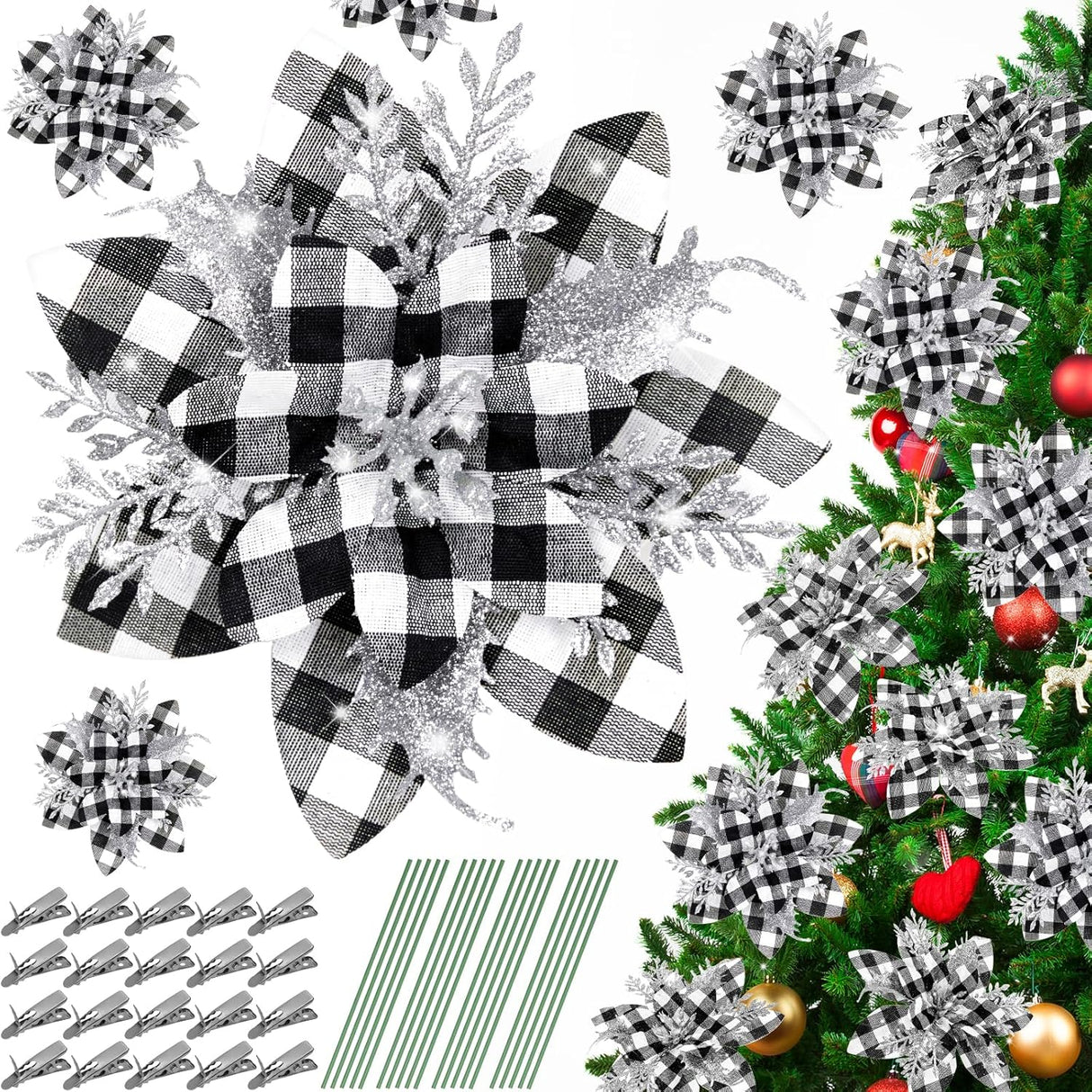 Flores Artificiales Serwalin 20pcs Poinsettia con Clips 5.5in