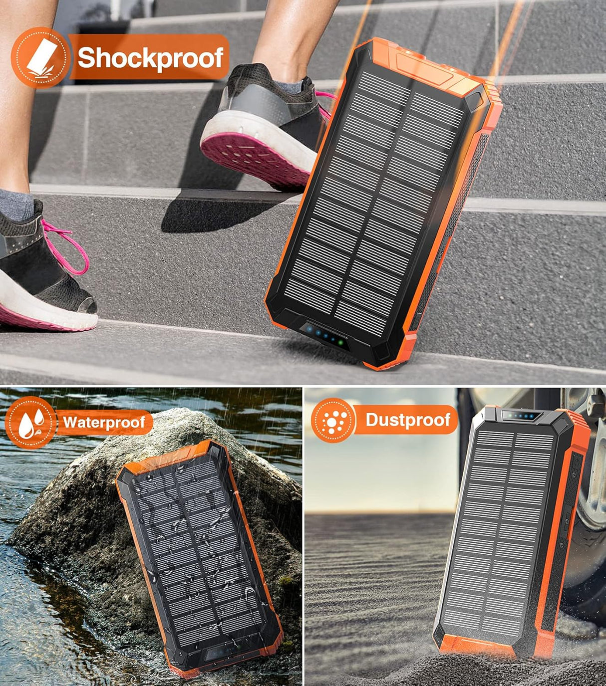 Cargador de energía solar de 36000 mAh integrado 4 cables