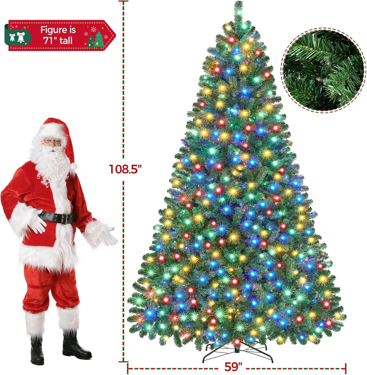 Árbol de Navidad artificial Yaheetech 9ft con luces LED 850