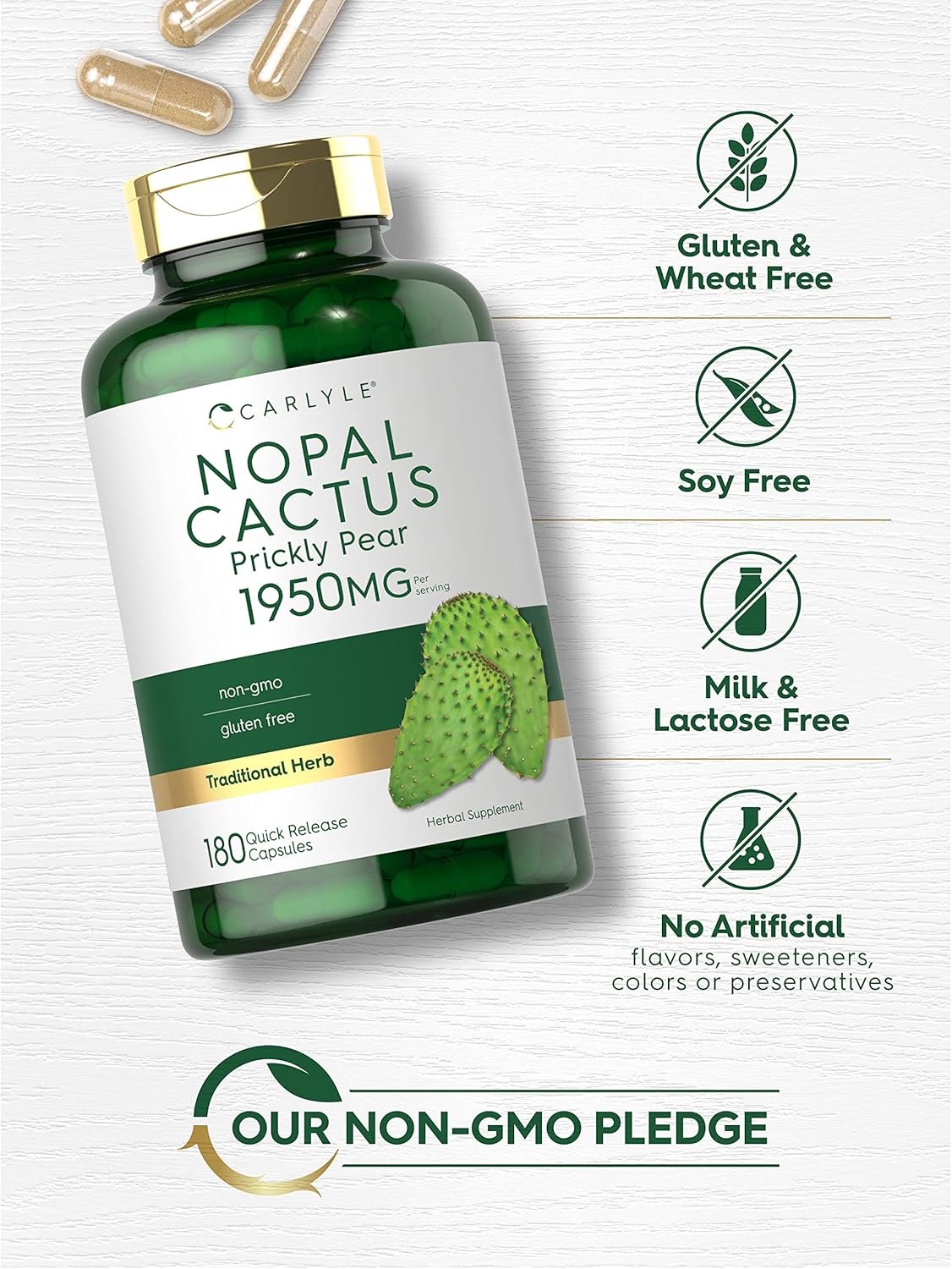 Suplemento de Nopal Carlyle 1950 mg | 180 Cápsulas Sin Gluten