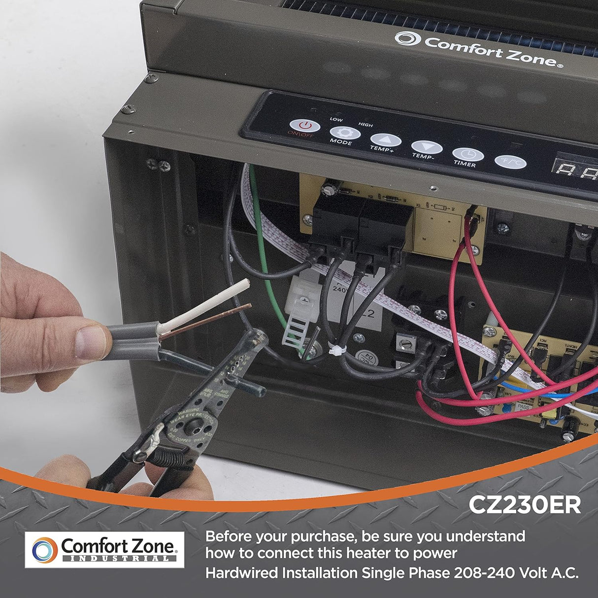 Calefactor de 7,500 vatios y 240 V con control remoto, Gris