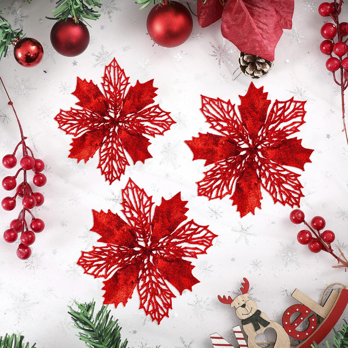 Flores Poinsettia Artificiales Wironlst - 16 Pcs Decoración Navideña