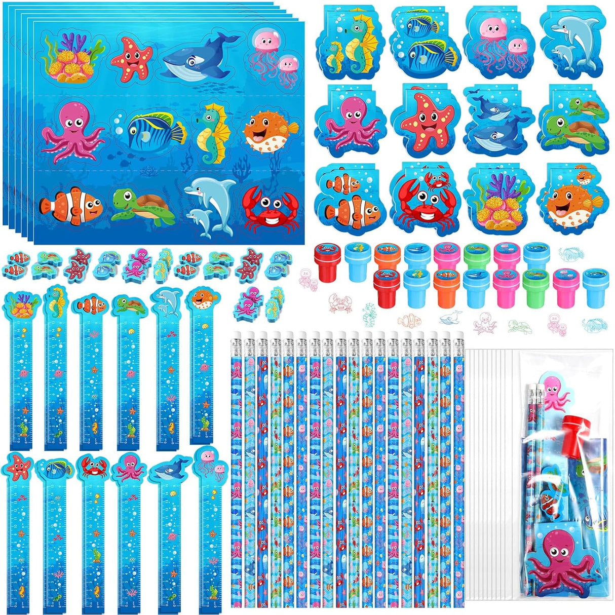 Set de Fiesta Bajo el Mar con Papelería Temática de Animales Marinos