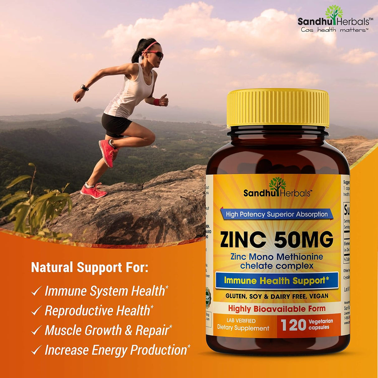 Suplementos Alimenticio de zinc de 50 mg 120 cápsulas