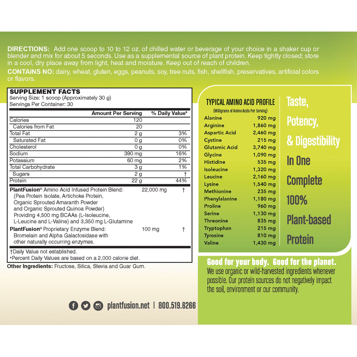 Polvo de proteína a base de plantas completo sin sabor