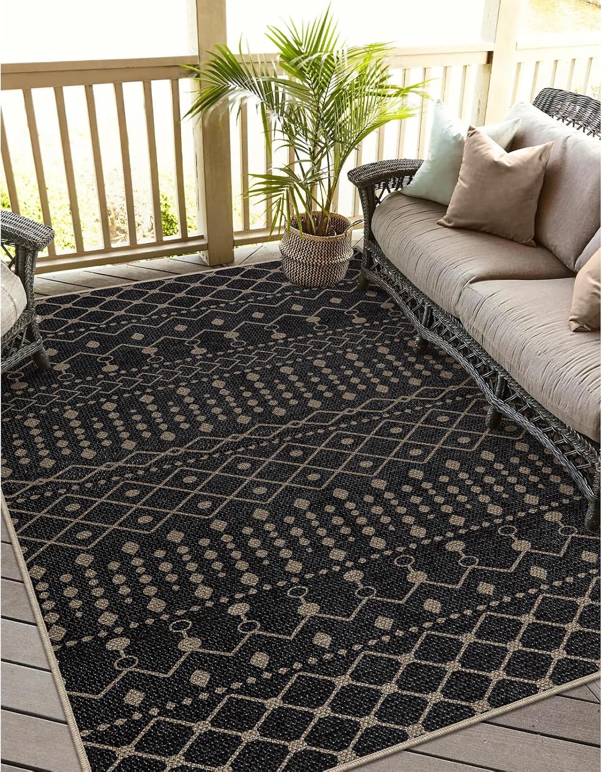 Alfombra de yute tribal de 5 x 7 pulgadas, Negro Lahome