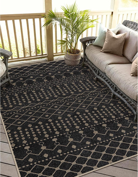 Alfombra de yute tribal de 5 x 7 pulgadas, Negro Lahome