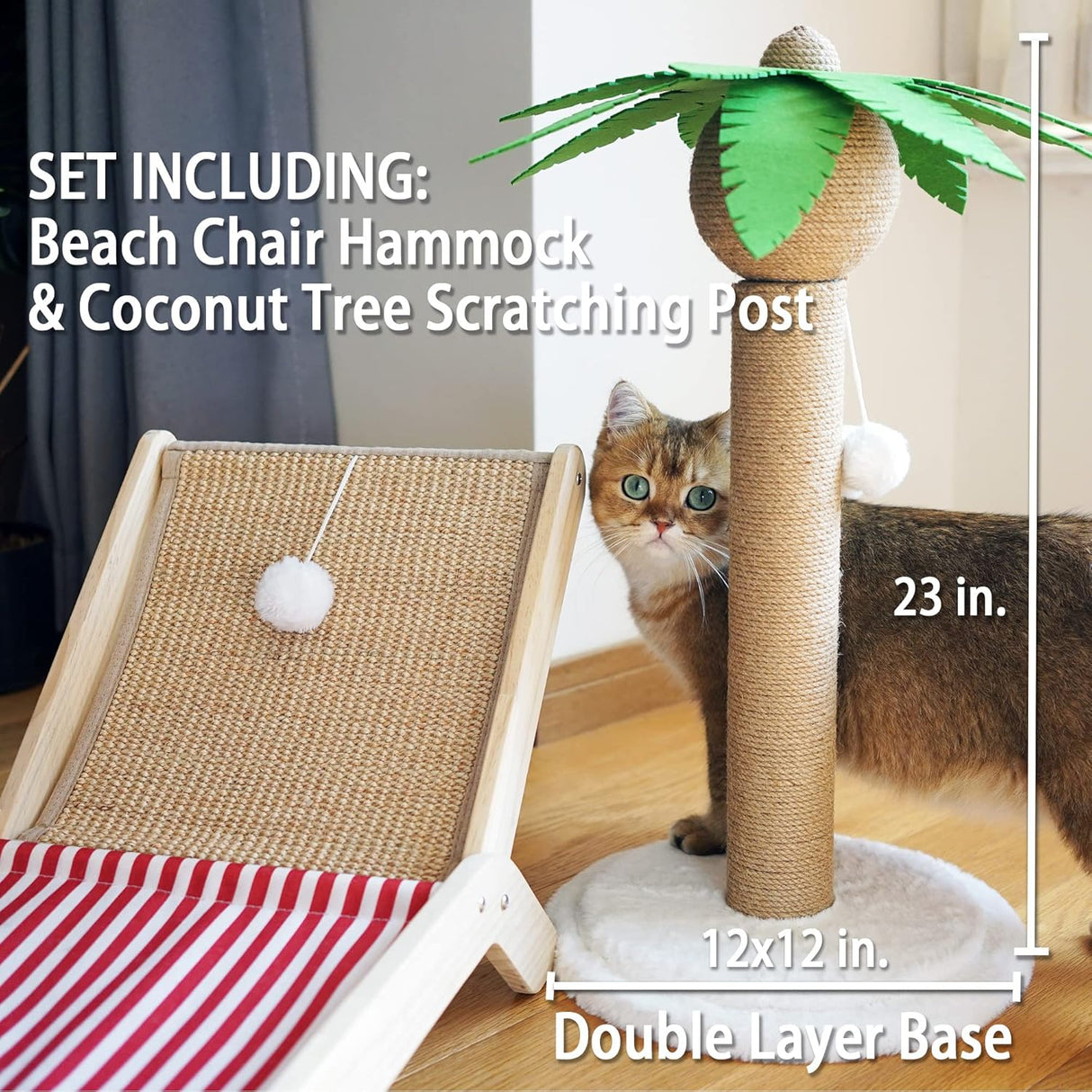 Hamaca para gatos con poste rascador de árbol de coco