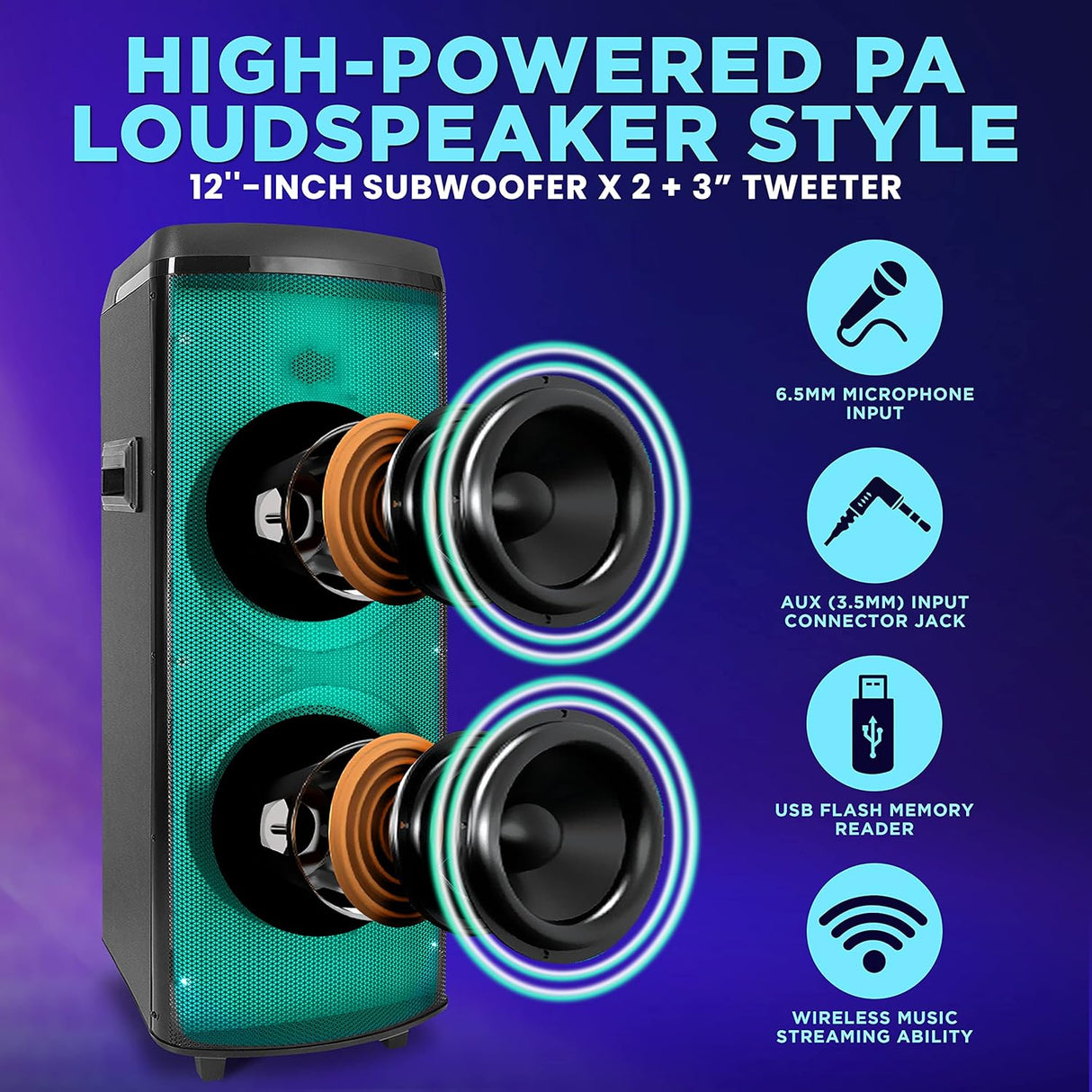 Altavoz portátil Bluetooth 600 W dual PYLE-PRO