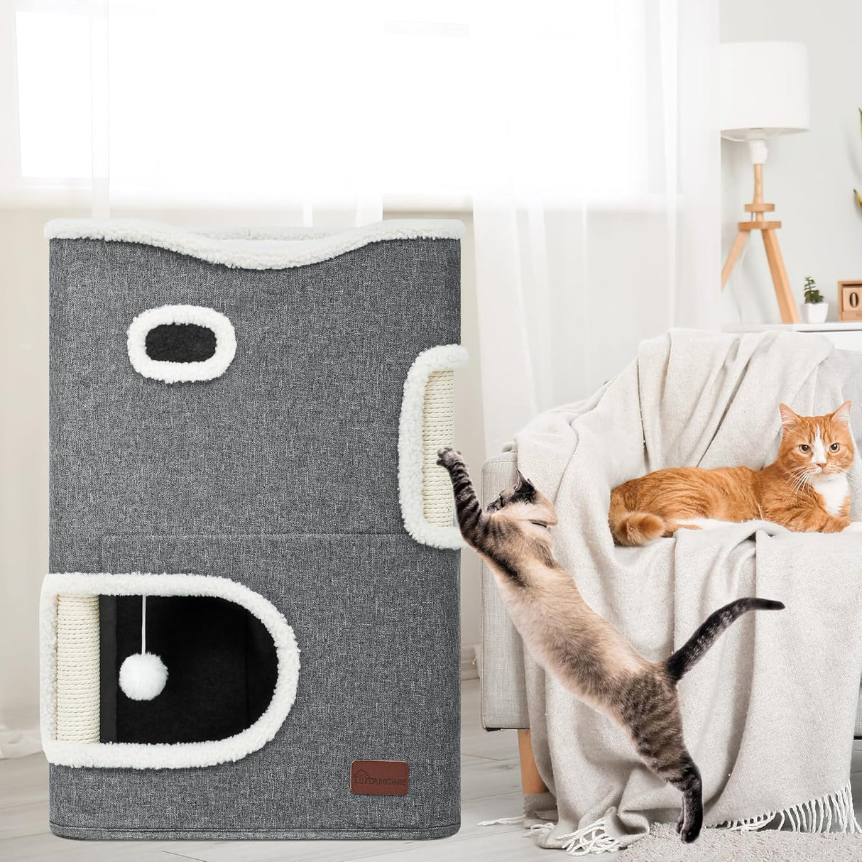 Casa para Gatos de 2 Pisos YIATHOME, con Rascador y Escondite