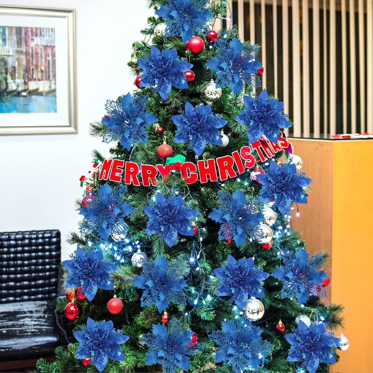 Flores Artificiales Serwalin 20Pcs Poinsettia 5.5/6.3 Pulgadas