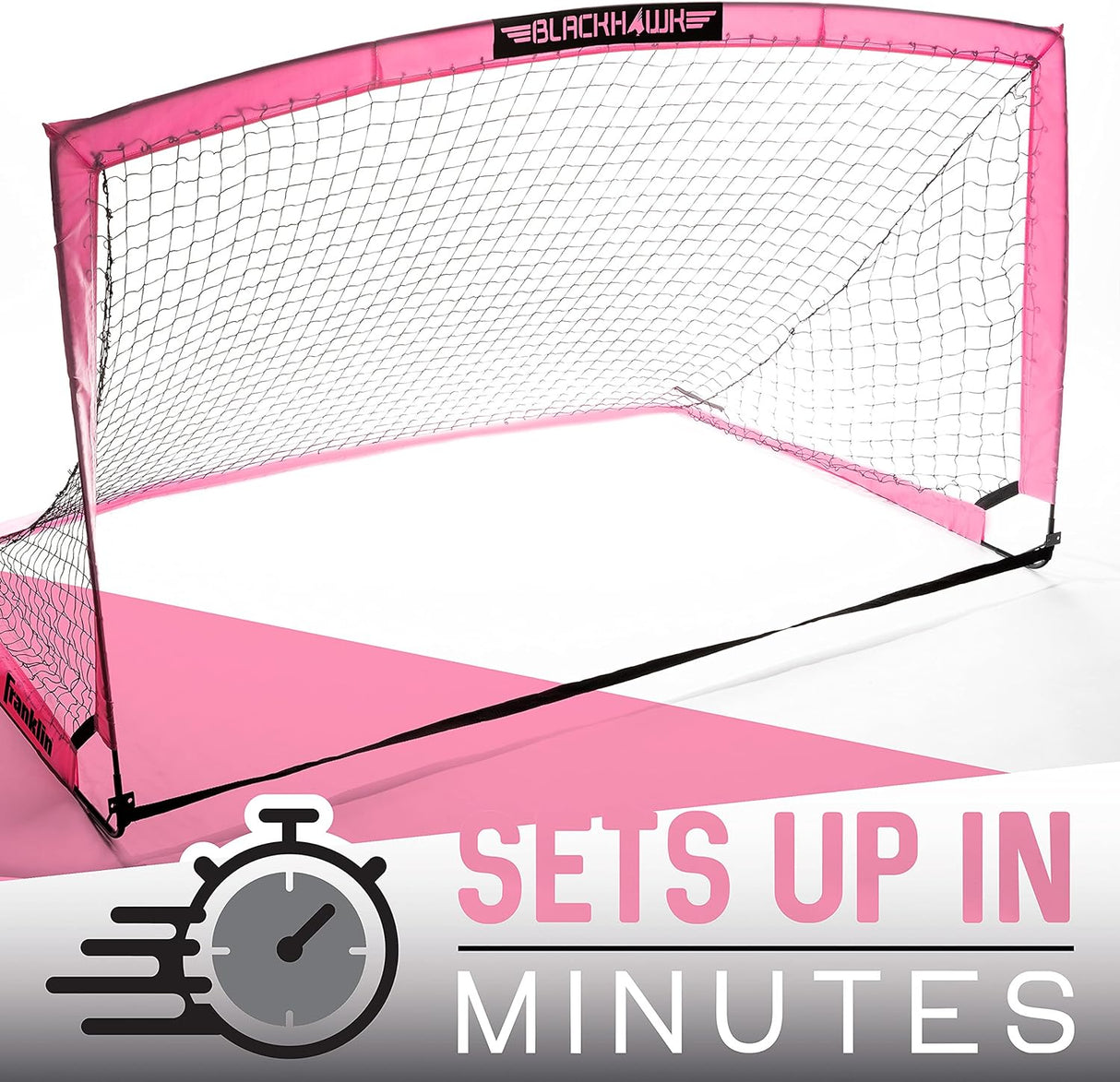 Porteria de futbol con red y bolso, color rosado, para juegos