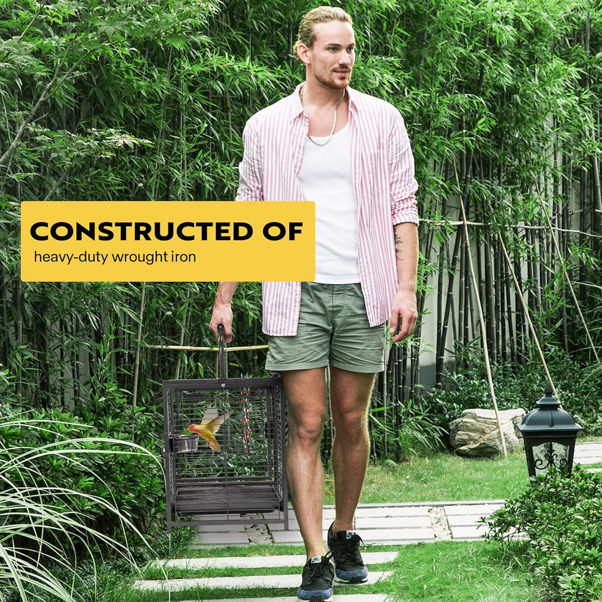 Jaula transportadora de viaje para pájaros de hierro forjado