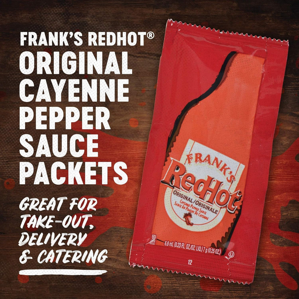 Frank's RedHot Paquetes originales de salsa de pimienta de cayena, 200 unidades, un paquete de 200 unidades de paquetes de salsa picante Frank's, tamaño perfecto de una sola porción para llevar, entrega y catering