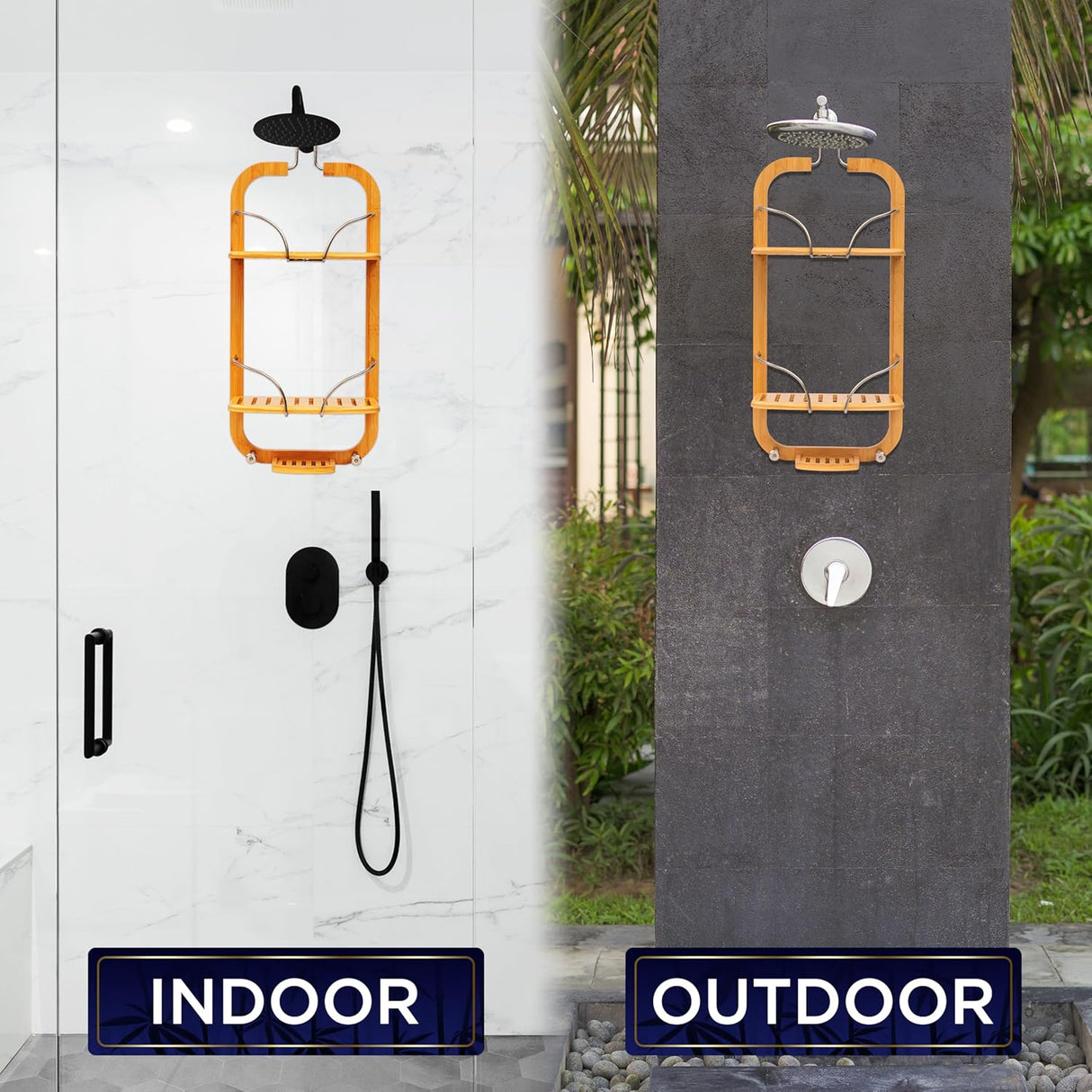 SereneLife Organizador colgante bambú para ducha 3 niveles