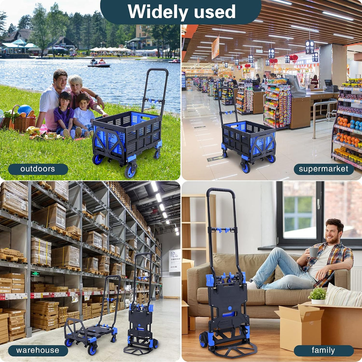 Carretilla Plegable 2 en 1, Capacidad 330LBS, Ruedas 4, Modelo X