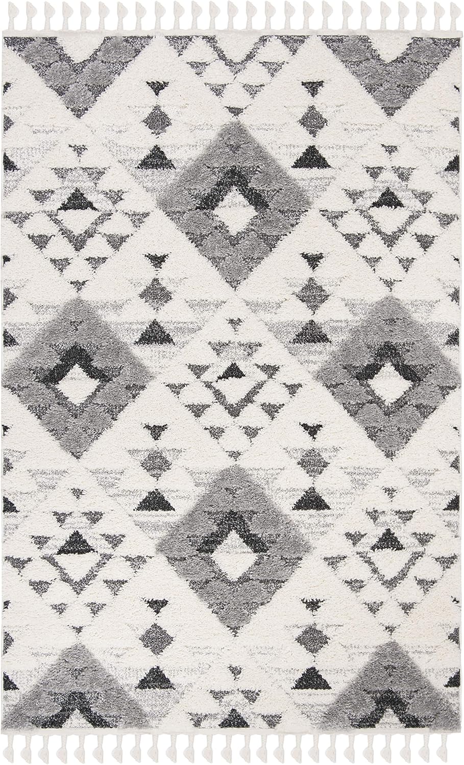 Alfombra de área tipo shag con borlas, diseño bohemio, modelo MTS688F