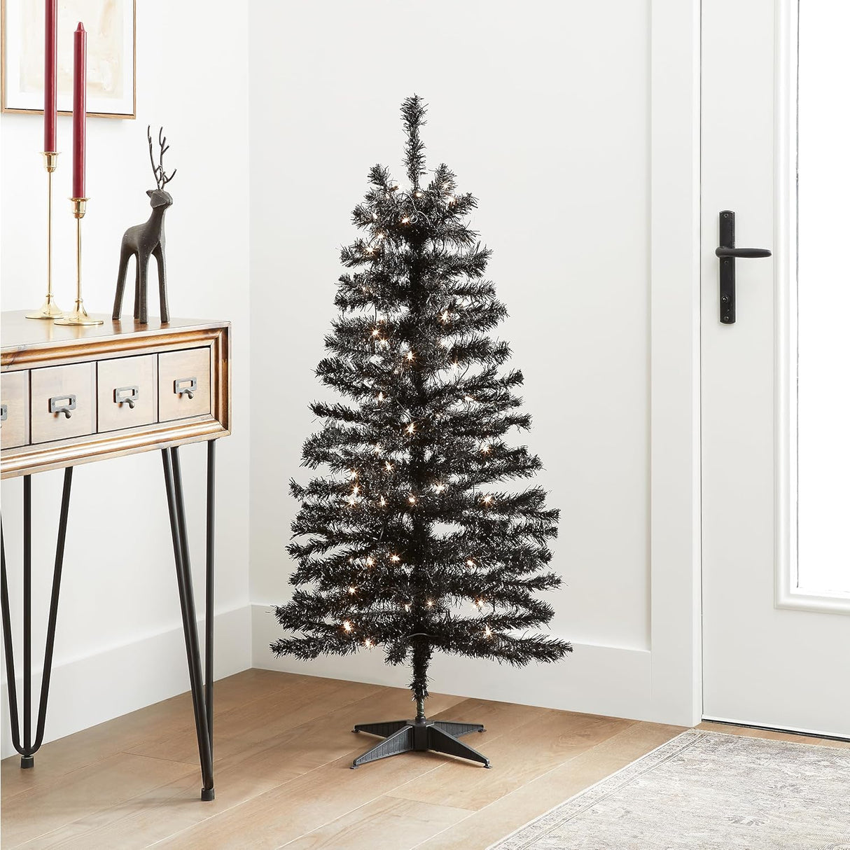 Árbol de Navidad artificial preiluminado con luces blancas, 4 ft