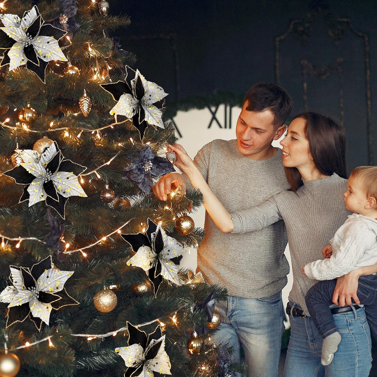 Flores Poinsettia Artificial Hotop 6 Pcs 11 Pulgadas Decorativas