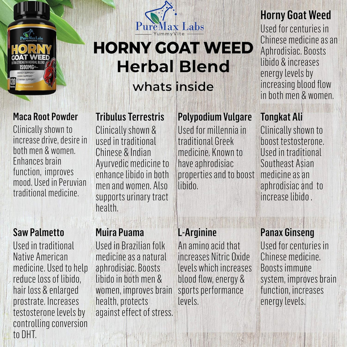 Suplementos Horny Goat Weed 1590 mg mezcla extra fuerza
