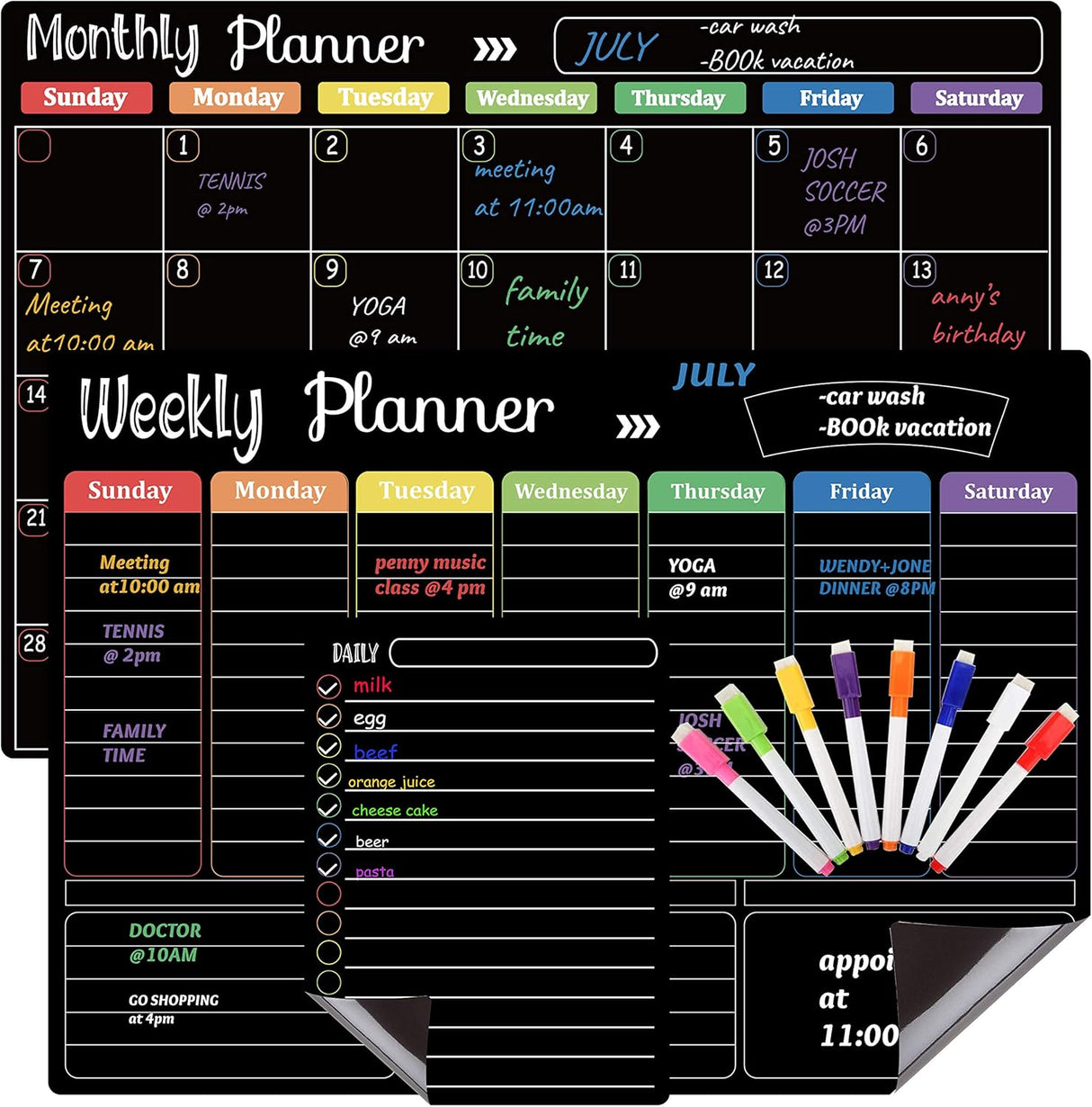 Pizarra con calendario de borrado en seco magnéticos